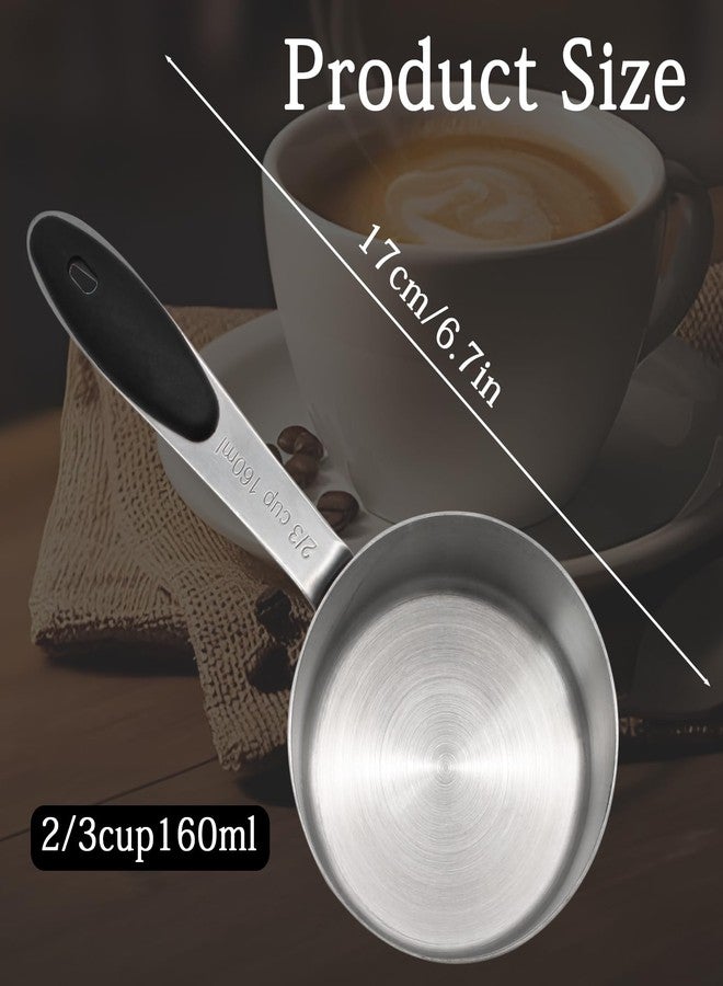 Cionyce 2/3 cup measuring cup,160 ML Stainless Steel Coffee Measuring Scoops, Single Metal Coffee Scoop Measuring Cup with Black Silicone Handle - Image 3