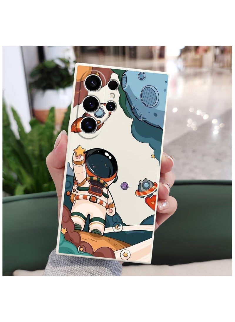 for Samsung Galaxy S24 Ultra Case, Creative Flower Pattern Design Phone Cover Drop Protection Soft Ultra Thin Scratch Resistant Microfiber Lining Inner for Galaxy S24 Ultra-Astronaut White