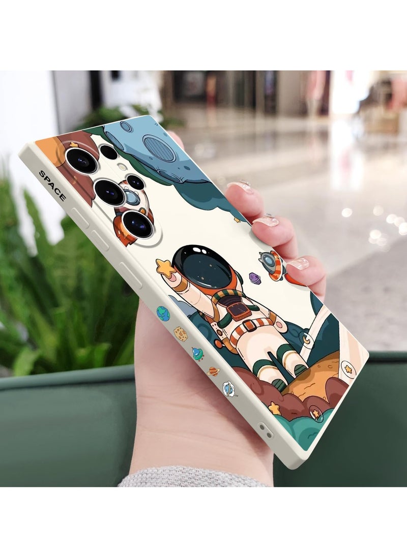 for Samsung Galaxy S24 Ultra Case, Creative Flower Pattern Design Phone Cover Drop Protection Soft Ultra Thin Scratch Resistant Microfiber Lining Inner for Galaxy S24 Ultra-Astronaut White