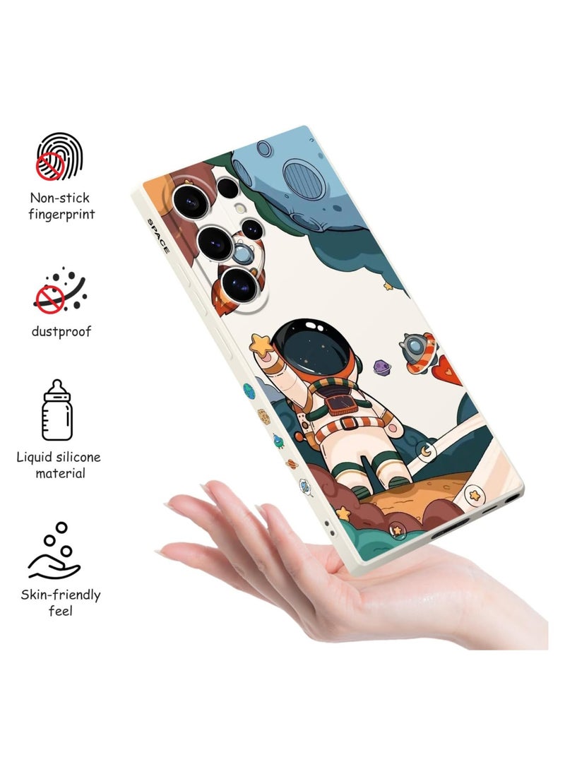for Samsung Galaxy S24 Ultra Case, Creative Flower Pattern Design Phone Cover Drop Protection Soft Ultra Thin Scratch Resistant Microfiber Lining Inner for Galaxy S24 Ultra-Astronaut White