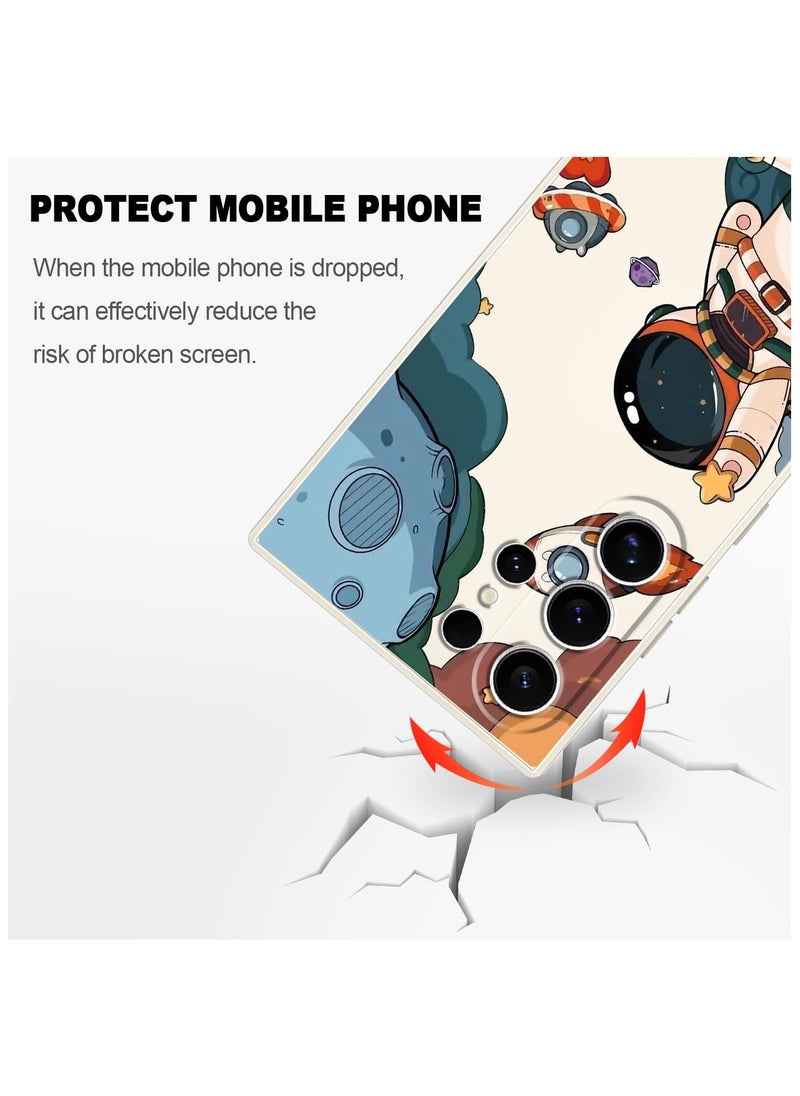 for Samsung Galaxy S24 Ultra Case, Creative Flower Pattern Design Phone Cover Drop Protection Soft Ultra Thin Scratch Resistant Microfiber Lining Inner for Galaxy S24 Ultra-Astronaut White
