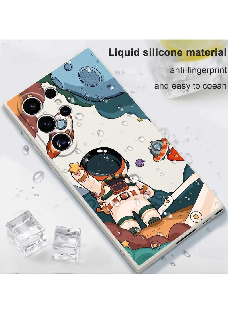 for Samsung Galaxy S24 Ultra Case, Creative Flower Pattern Design Phone Cover Drop Protection Soft Ultra Thin Scratch Resistant Microfiber Lining Inner for Galaxy S24 Ultra-Astronaut White