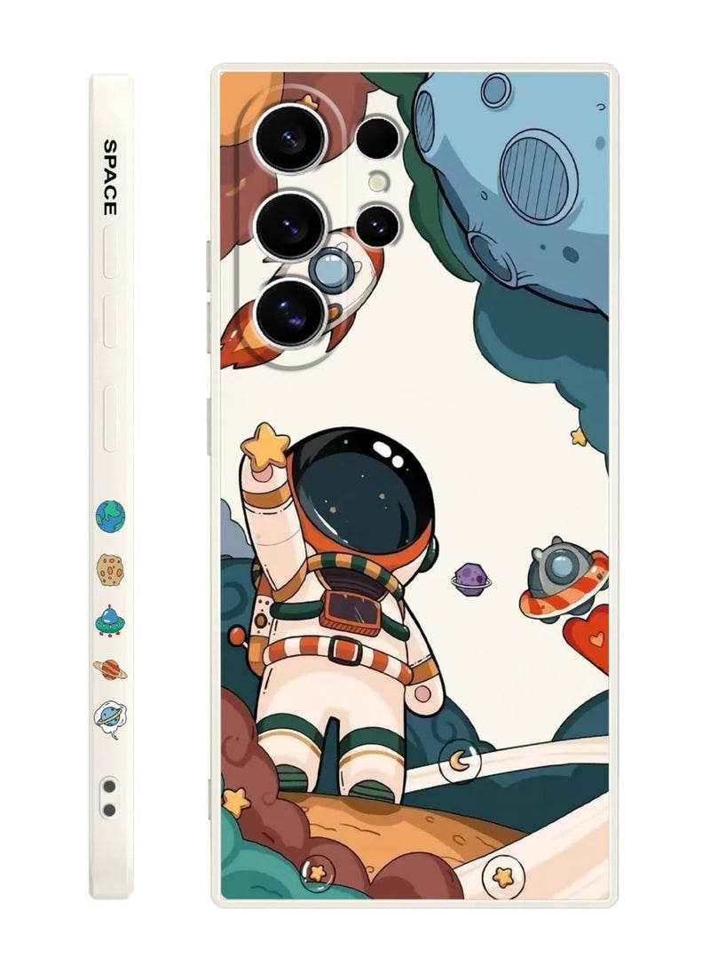 for Samsung Galaxy S24 Ultra Case, Creative Flower Pattern Design Phone Cover Drop Protection Soft Ultra Thin Scratch Resistant Microfiber Lining Inner for Galaxy S24 Ultra-Astronaut White