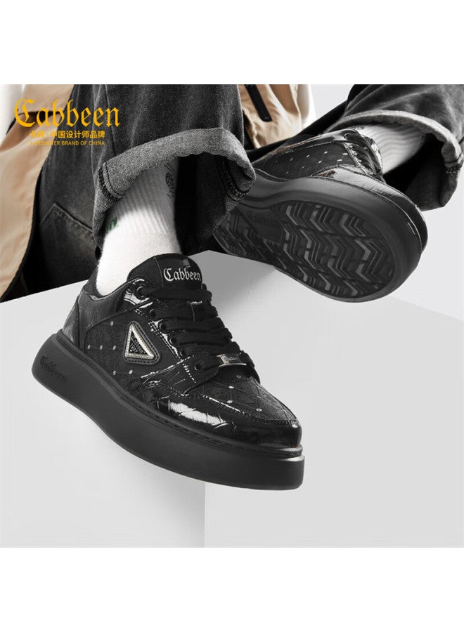 Cabbeen Men's National Trend Patchwork Low-top Outdoor Casual Shoes Thick-soled Sports Shoes Black Size 42
