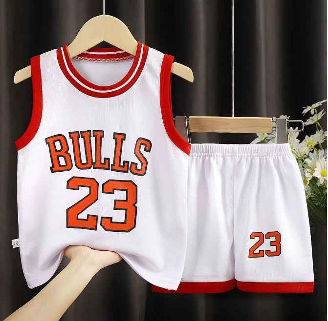 2024 Kids Summer Sports Jersey Set Boys Short Sleeve Vest Shorts PA-04 ball suit white 23 