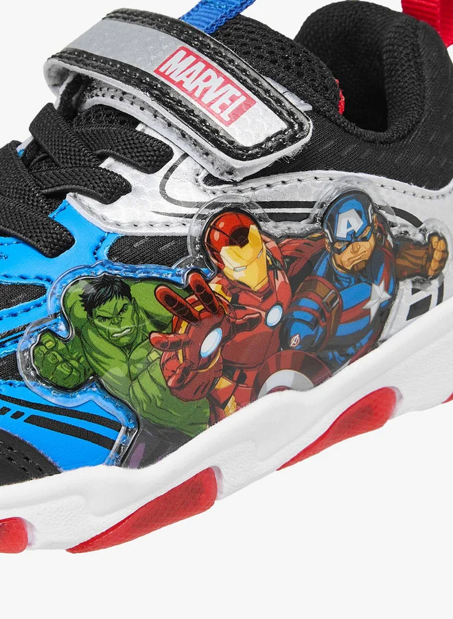 MARVEL Boys Avengers Print Light-Up Sneakers with Hook and Loop Closure