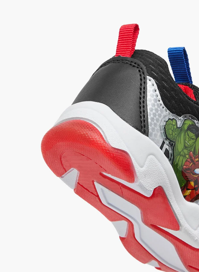 MARVEL Boys Avengers Print Light-Up Sneakers with Hook and Loop Closure