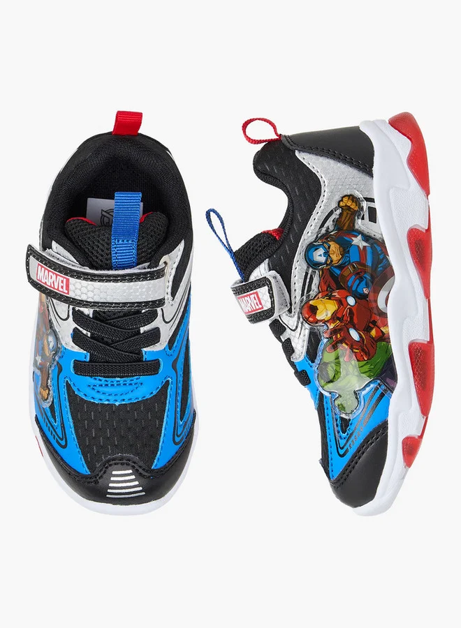 MARVEL Boys Avengers Print Light-Up Sneakers with Hook and Loop Closure
