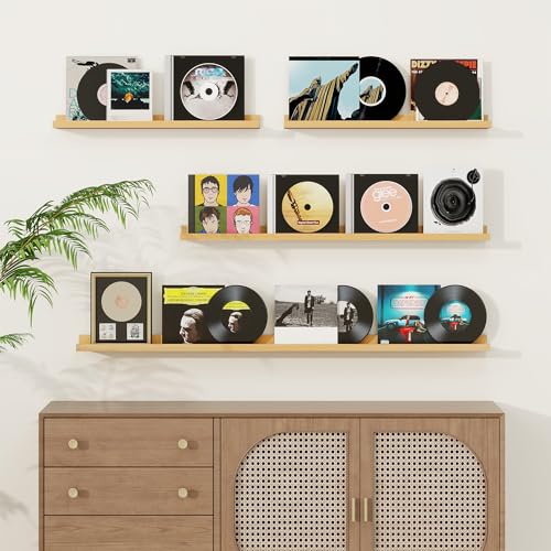 Fun Memories Picture Ledge Shelf Solid Pine Wood Floating Shelves Set of 2 32 Inches Nursery Book Shelves for Toys Storage Kids Bookshelf Wall Mounted for Living Room Bedroom Decor Books Photo Frames Natural - Image 3