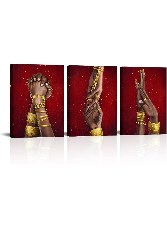Home Trove Sechars African American Wall Art Canvas Black Woman And Man Hand In Hand Love Painting Bedroom Decor Gold Jewelry Pictures Poster Artwork Modern Home Living Room Decorations (Small)  - Image 1
