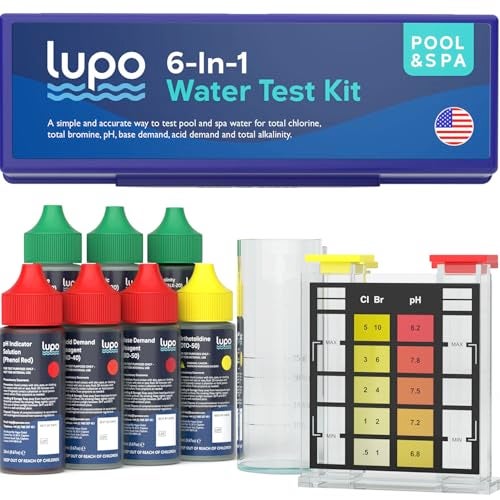 Lupo Global Lupo 6-in-1 Pool Test Kit | Pool Testing Kit for Residential Swimming Pools & Spas for Testing Total Chlorine, Total Bromine, pH, Base Demand, Acid Demand & Total Alkalinity Quick & Accurate Testing - Image 1