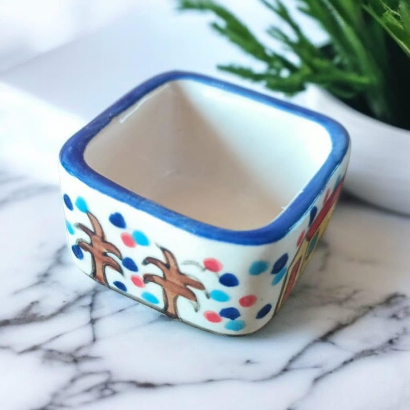 MALAIKAH Ceramic Hut Printed Square Shape Bowl Chutney Bowls for Serving Dip Bowls (Set of 6, 80 ML, Multicolored, Dishwasher Safe) | Hand Painted Bowls for Kitchen Dining Table Bowl Set - Image 5