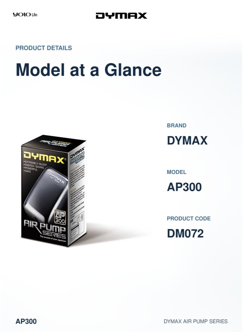 Dymax AP 300 Air Pump, Silent Aquarium Oxygen Aerator, Powerful Freshwater Air Pump, Reliable Marine Aerator for Freshwater, Marine, Aquarium Tanks - Image 3