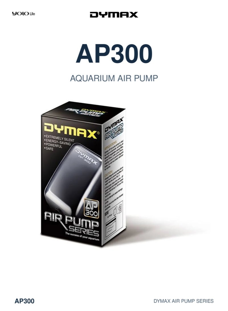 Dymax AP 300 Air Pump, Silent Aquarium Oxygen Aerator, Powerful Freshwater Air Pump, Reliable Marine Aerator for Freshwater, Marine, Aquarium Tanks - Image 1
