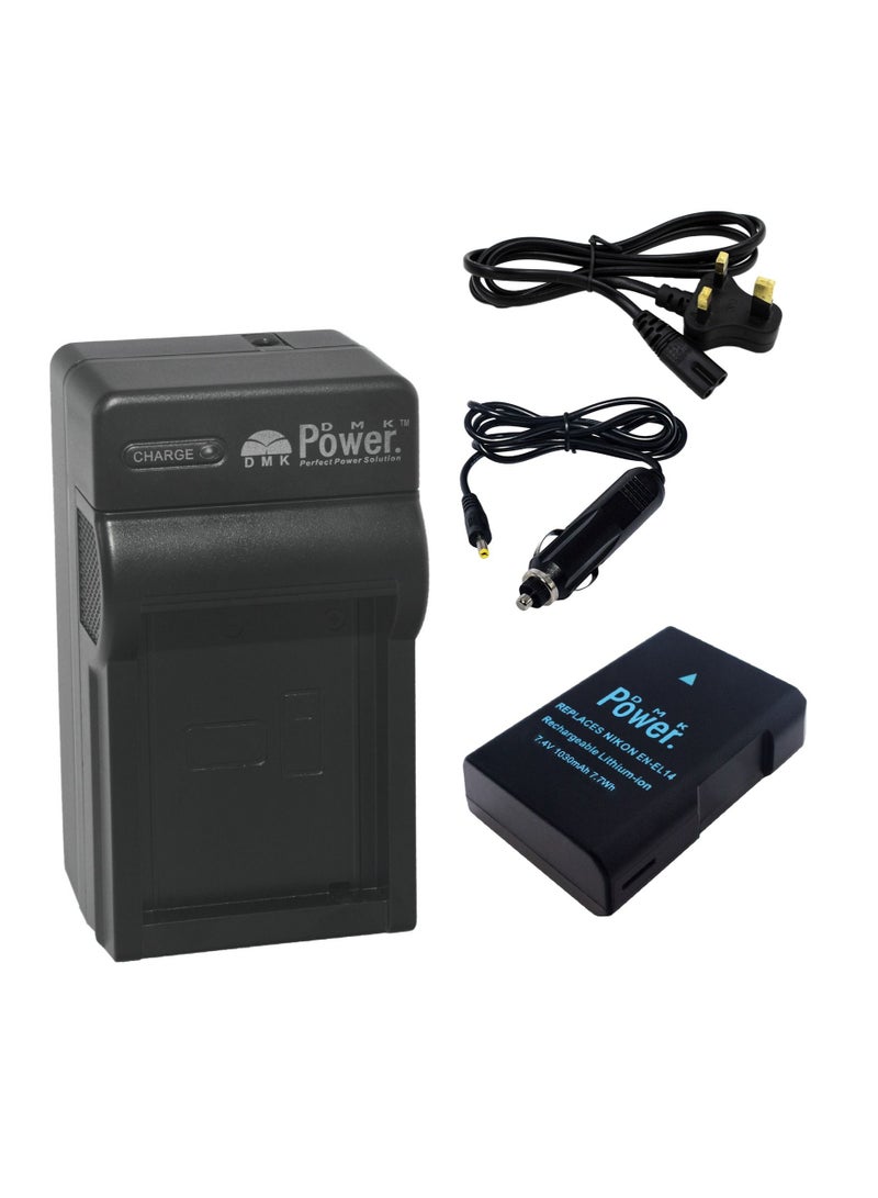 DMK Power EN-EL14 Battery 1030mAh 7.7Wh with TC600C Battery Charger Compatible with Nikon D5600 D5500 D5200 D5300 D5100 D3400 D3300 D3200 D3100 Coolpix P7000 P7100 P7200 P7700 P7800 Cameras - Image 1