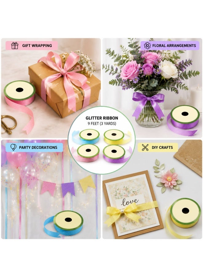 Premium Glossy Satin Ribbon (274cm Length x 1.16cm Width) - For Gift Wrapping, Floral Arrangements, and DIY Crafts - Vibrant Decorative Ribbon for Weddings & Parties, 4 Pcs - Image 4