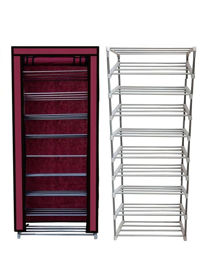 RAXON WORLD Multipurpose 9 Layer Shoe Rack Metal Pipe with Non-Woven 100GSM Fabric Cover Shoe Rack for Home, Office Cloth/Toy/Books Rack-Maroon, Cm - Image 1