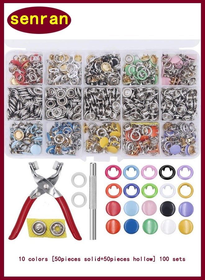 SenRan 404Pcs Snap Fasteners Tool Kit Hollow and Solid Metal Prong Snaps Buttons with Setting Tool for Clothing Crafting Sewing - Image 1