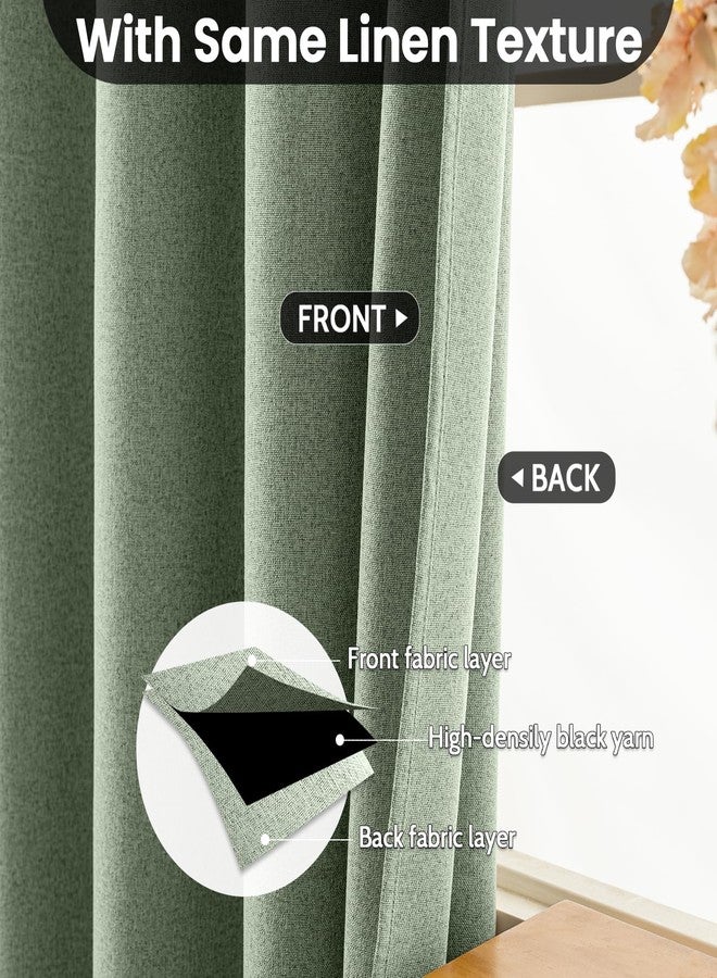 COSVIYA 100% Blackout Sage Green Linen Curtains & Drapes 84 Inch Length 2 Panels Set, Full Room Darkening Grommet Insulated Thermal Window Panels for Bedroom/Living Room,52x84 inches - Image 3