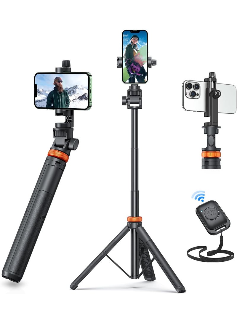 BUANIERT 1.58 M Phone Tripod, Tripod for iPhone & Selfie Stick Tripod with Remote, Extendable Phone Tripod Stand & Travel Tripod, Solidest Cell Phone Tripod Compatible with iPhone/Android - Image 1