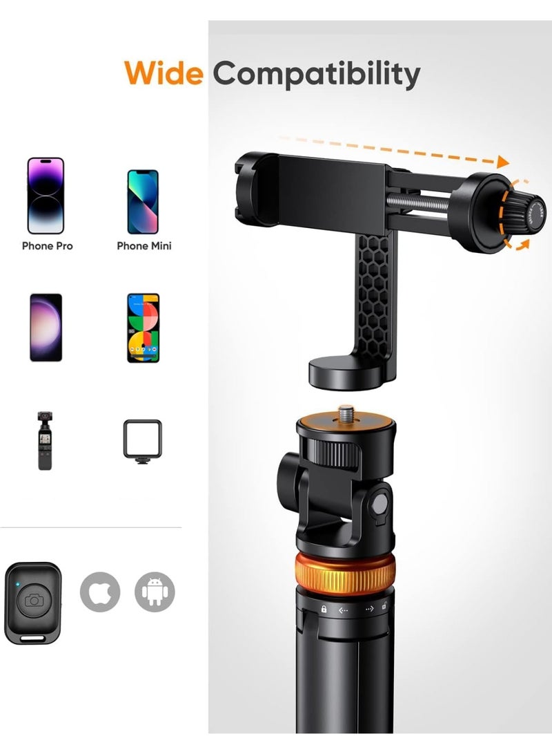 BUANIERT 1.58 M Phone Tripod, Tripod for iPhone & Selfie Stick Tripod with Remote, Extendable Phone Tripod Stand & Travel Tripod, Solidest Cell Phone Tripod Compatible with iPhone/Android - Image 4