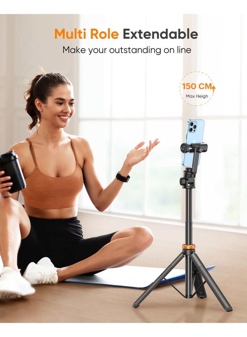 BUANIERT 1.58 M Phone Tripod, Tripod for iPhone & Selfie Stick Tripod with Remote, Extendable Phone Tripod Stand & Travel Tripod, Solidest Cell Phone Tripod Compatible with iPhone/Android - Image 3