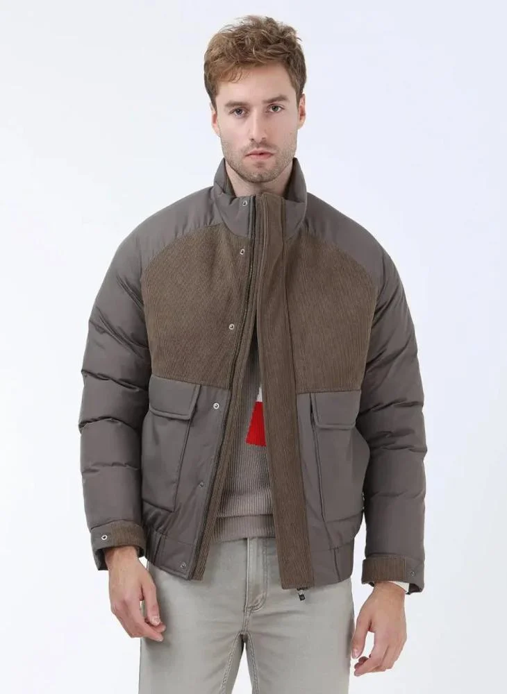 Kip Light Brown Regular Fit Turtleneck Casual Weaving Coat