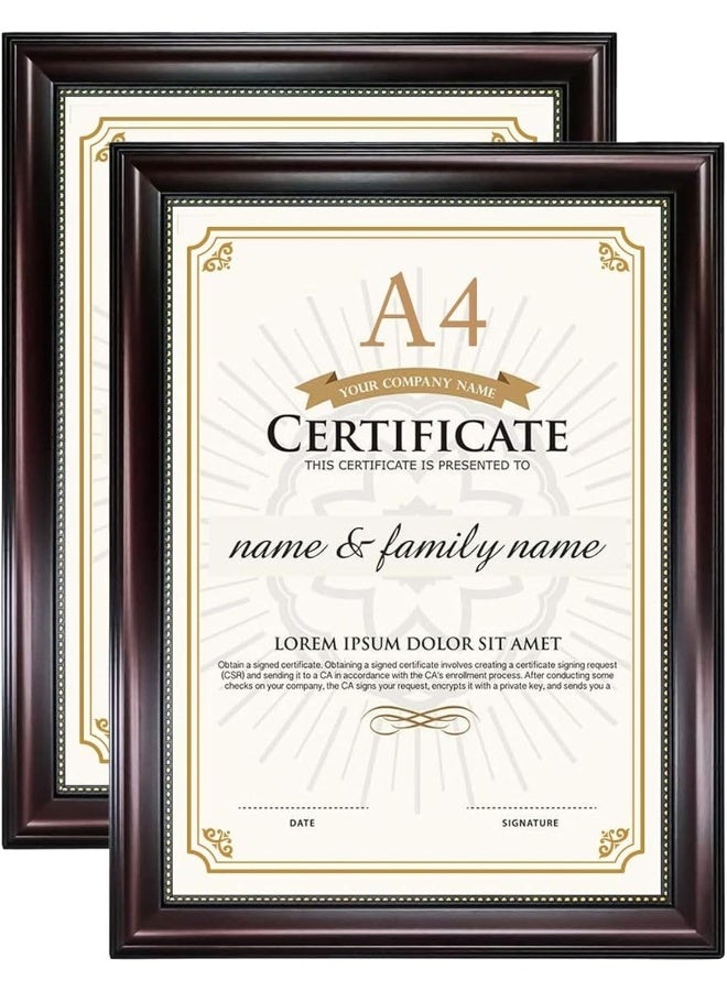 Decorhills Decorhills A4 Certificate Frame, Real Glass, Wall Mounted & Tabletop Display, Mahogany with Gold Beaded, Frame Size 26.5x35.3cm Pack of 2  - Image 1