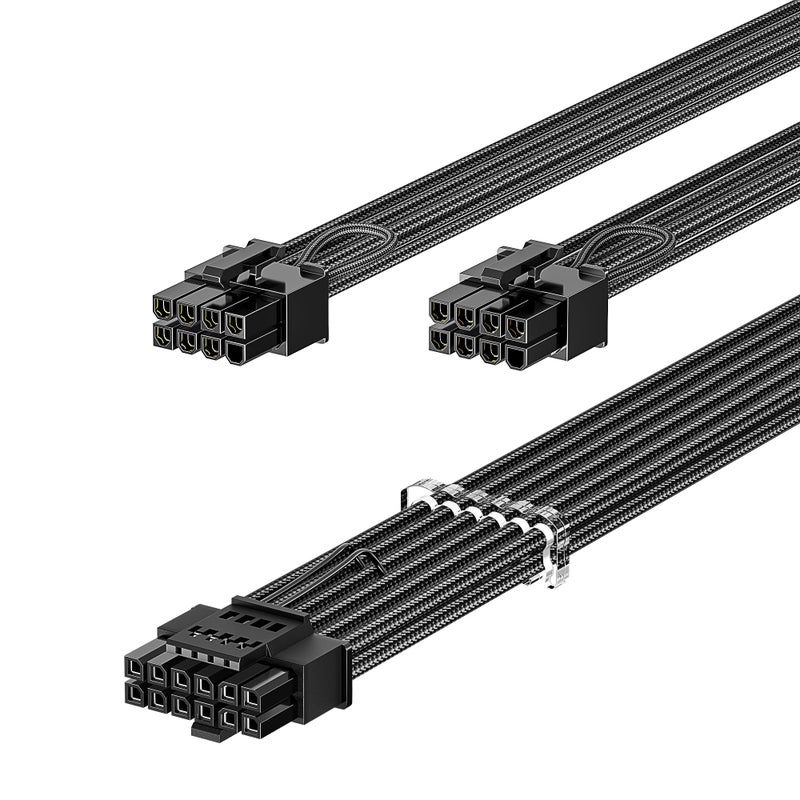Fasgear كابل طاقة Fasgear PCIe 5.0 بطول 70 سم - 16 دبوس (12+4) موصل 12VHPWR لـ RTX 5070 Ti 4070 4080 4090 إلى 2x8 دبوس (6+2) موصل PCI-e ذكر كابل GPU مغلف لمزود الطاقة القابل للتعديل من ASUS EVGA Seasonic - Image 1