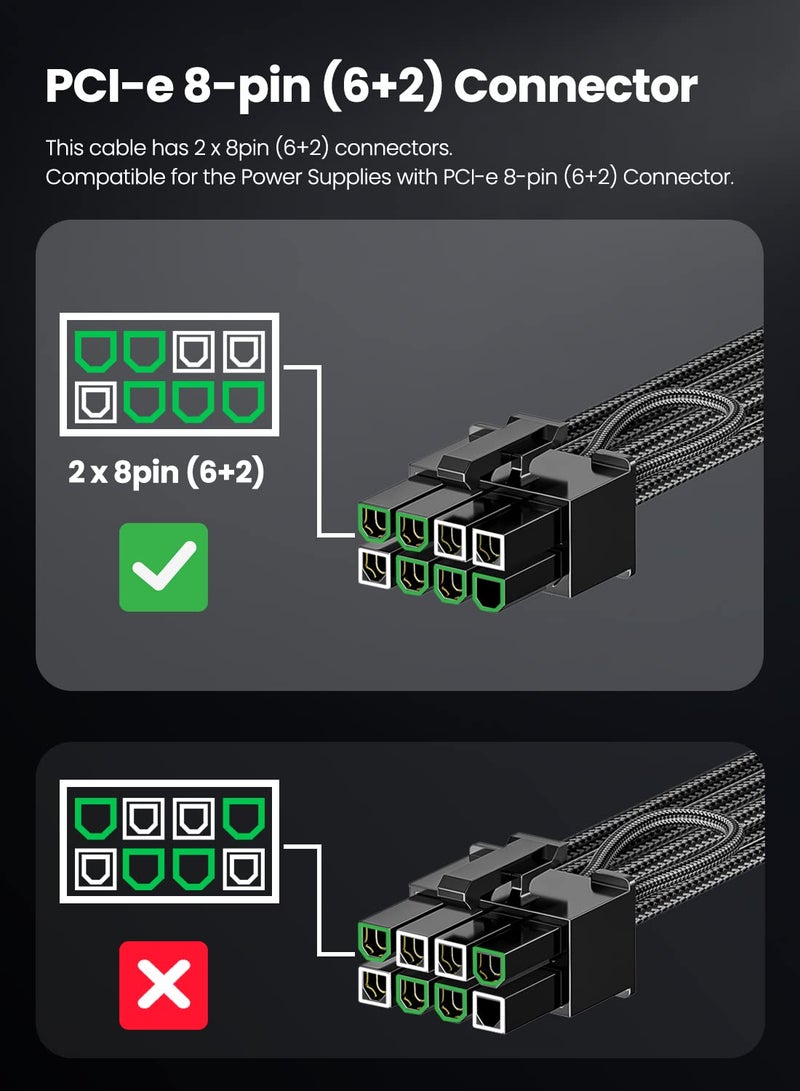 Fasgear كابل طاقة Fasgear PCIe 5.0 بطول 70 سم - 16 دبوس (12+4) موصل 12VHPWR لـ RTX 5070 Ti 4070 4080 4090 إلى 2x8 دبوس (6+2) موصل PCI-e ذكر كابل GPU مغلف لمزود الطاقة القابل للتعديل من ASUS EVGA Seasonic - Image 3
