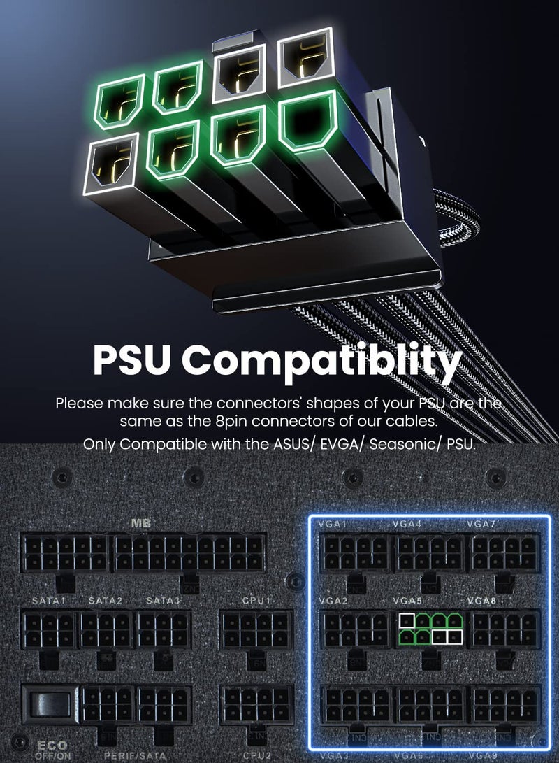 Fasgear كابل طاقة Fasgear PCIe 5.0 بطول 70 سم - 16 دبوس (12+4) موصل 12VHPWR لـ RTX 5070 Ti 4070 4080 4090 إلى 2x8 دبوس (6+2) موصل PCI-e ذكر كابل GPU مغلف لمزود الطاقة القابل للتعديل من ASUS EVGA Seasonic - Image 2