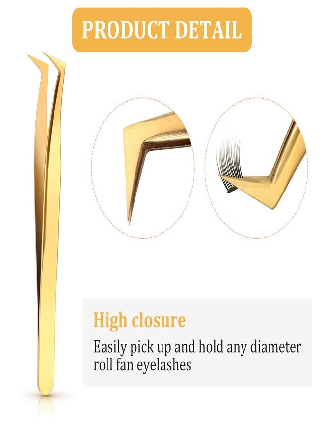 Mudder 3 Pieces Volume Tweezers Eyelash Extension Tweezers Curved 6A Tip False Lash Tweezers Stainless Steel Precision Tweezers for Individual and 3D 6d Volume Eyelash Extension (Gold) - Image 5