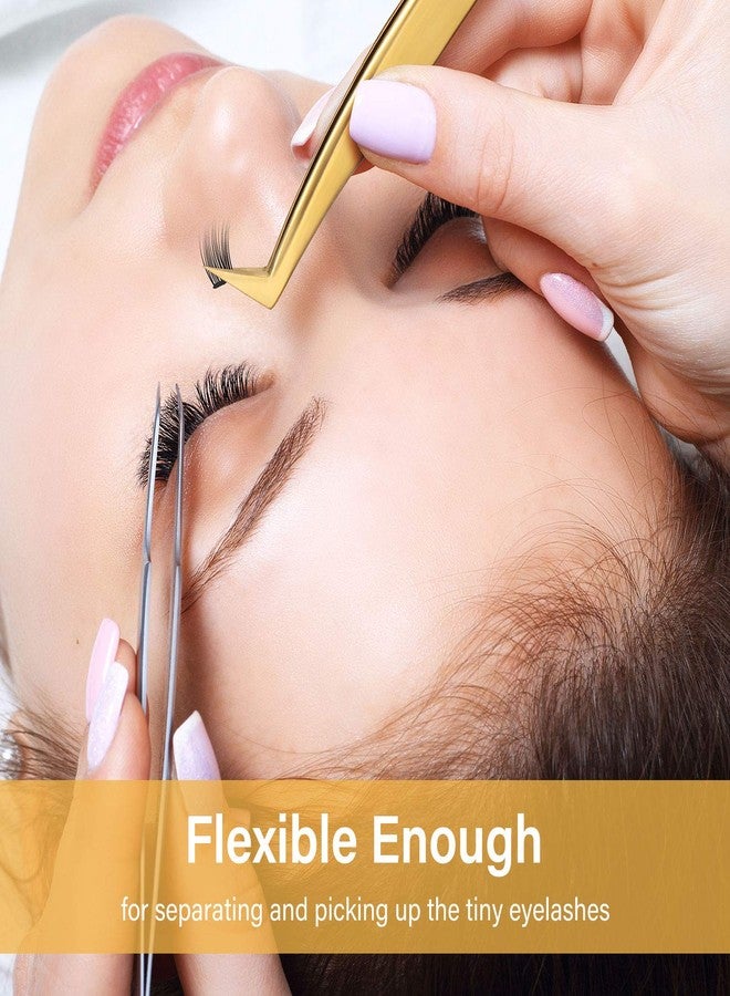 Mudder 3 Pieces Volume Tweezers Eyelash Extension Tweezers Curved 6A Tip False Lash Tweezers Stainless Steel Precision Tweezers for Individual and 3D 6d Volume Eyelash Extension (Gold) - Image 3