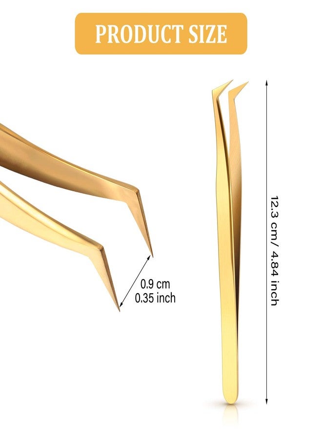 Mudder 3 Pieces Volume Tweezers Eyelash Extension Tweezers Curved 6A Tip False Lash Tweezers Stainless Steel Precision Tweezers for Individual and 3D 6d Volume Eyelash Extension (Gold) - Image 2