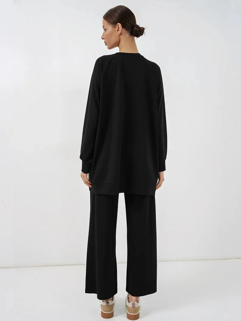 Big Dart Black BDART Oversize Abstract Print Crew Neck Tunic & Pants Set for Women | Best Price UAE