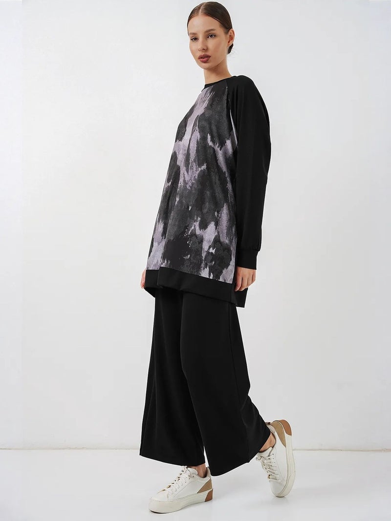 BIG DART BDART Oversize Abstract Print Crew Neck Tunic & Pants Set - Image 3