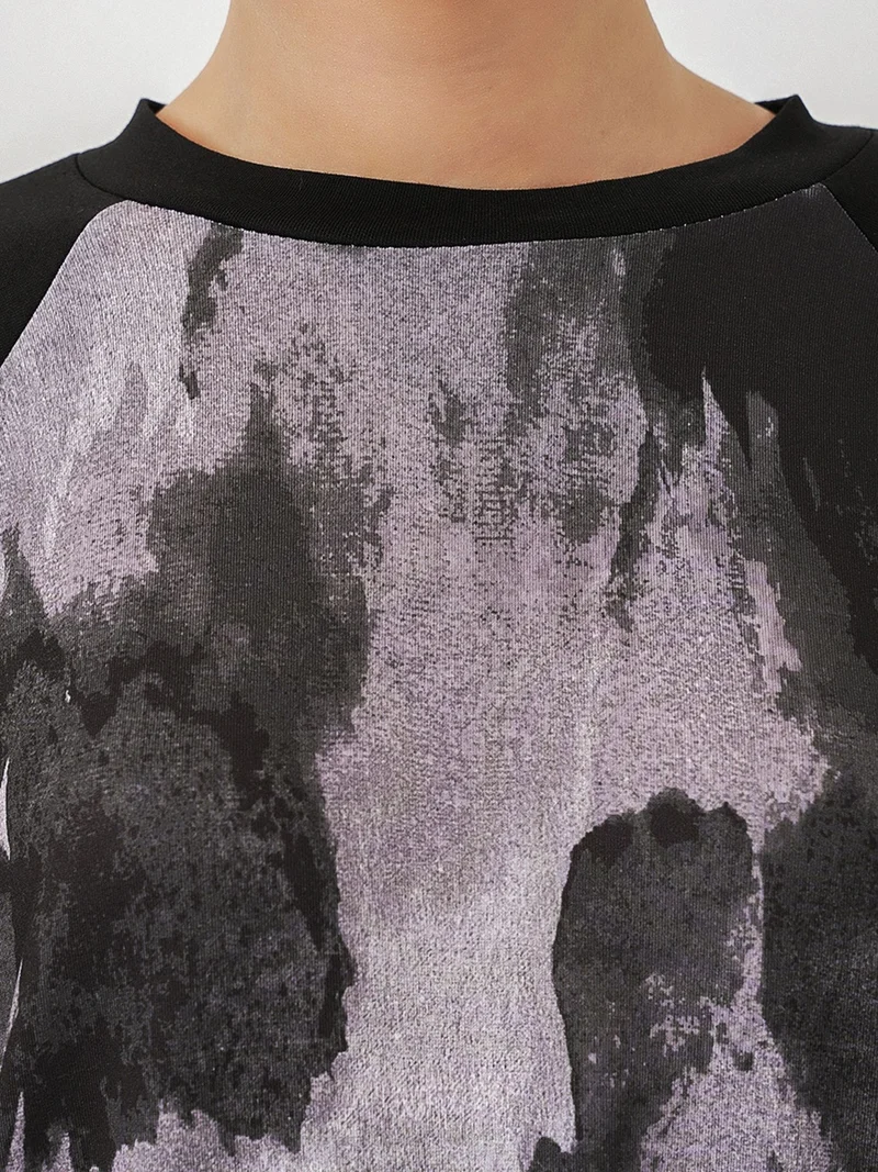 Big Dart Black BDART Oversize Abstract Print Crew Neck Tunic & Pants Set for Women | Best Price UAE