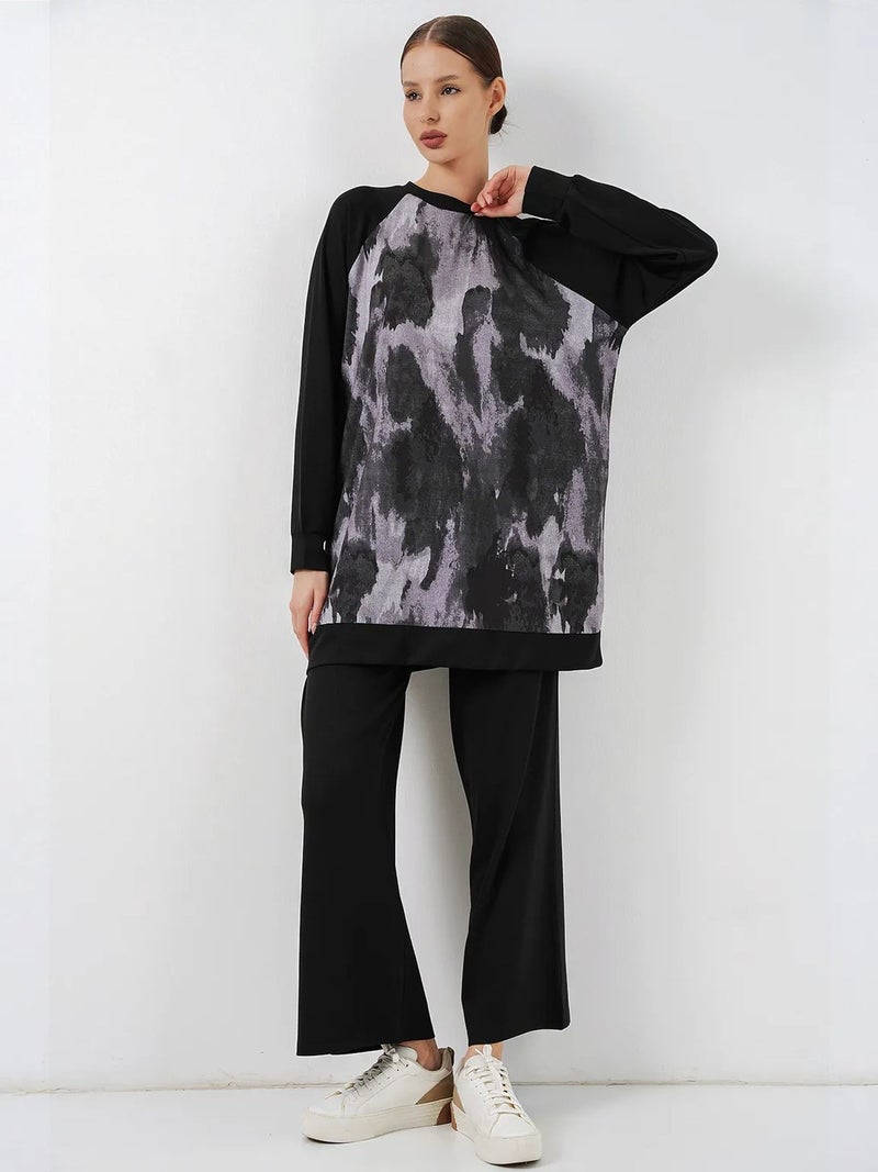 BIG DART BDART Oversize Abstract Print Crew Neck Tunic & Pants Set - Image 1