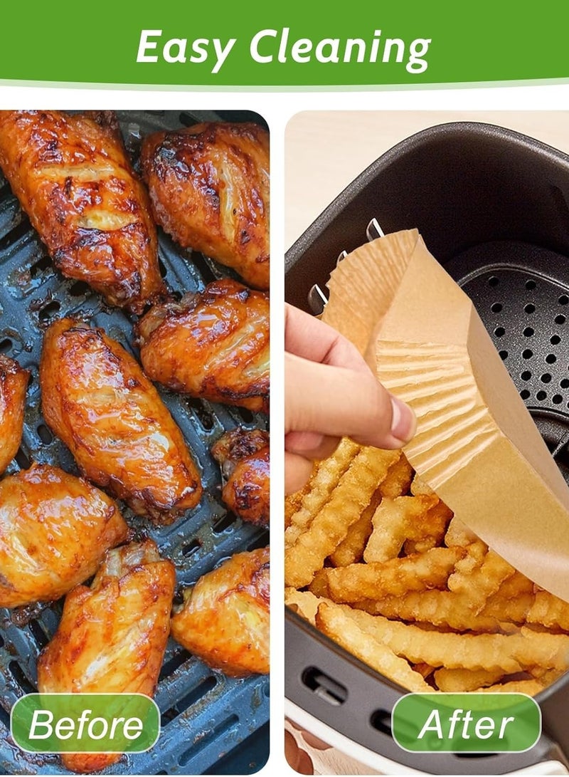 ELLEGLAM 200 Pcs 8” Square Unbleached Heavy Duty Air Fryer Paper Liners Disposable, Non-Stick & Non-Leak Parchment Paper Liners for Airfryer Basket, Deep Fryer Parts & Accessories - Image 5