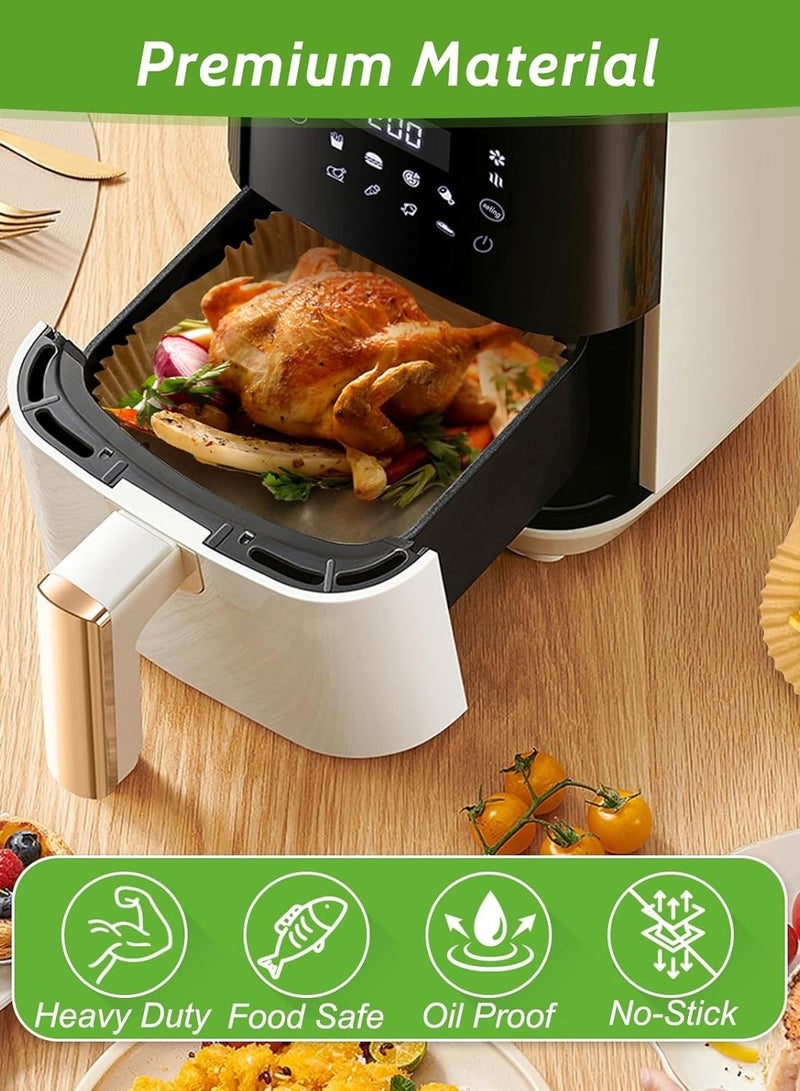 ELLEGLAM 200 Pcs 8” Square Unbleached Heavy Duty Air Fryer Paper Liners Disposable, Non-Stick & Non-Leak Parchment Paper Liners for Airfryer Basket, Deep Fryer Parts & Accessories - Image 3