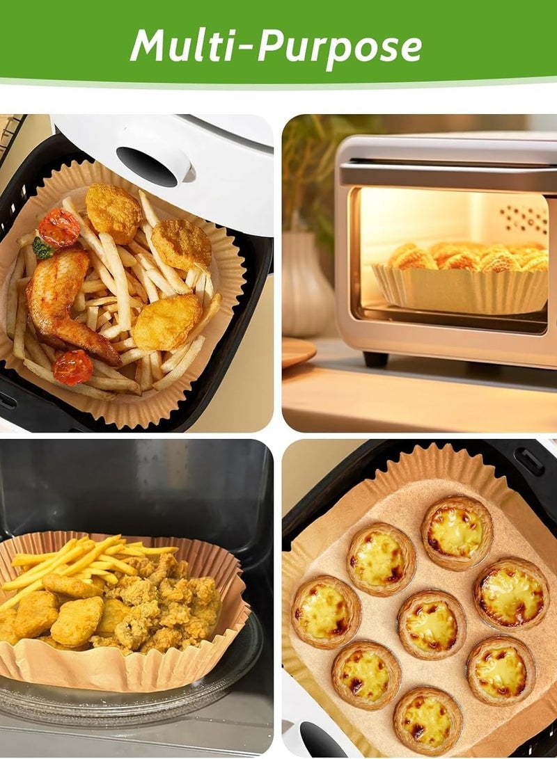 ELLEGLAM 200 Pcs 8” Square Unbleached Heavy Duty Air Fryer Paper Liners Disposable, Non-Stick & Non-Leak Parchment Paper Liners for Airfryer Basket, Deep Fryer Parts & Accessories - Image 4