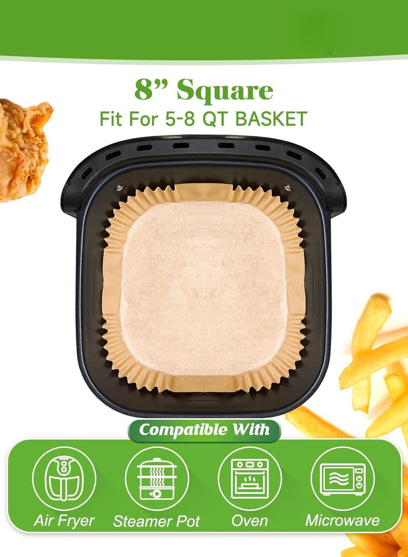 ELLEGLAM 200 Pcs 8” Square Unbleached Heavy Duty Air Fryer Paper Liners Disposable, Non-Stick & Non-Leak Parchment Paper Liners for Airfryer Basket, Deep Fryer Parts & Accessories - Image 2