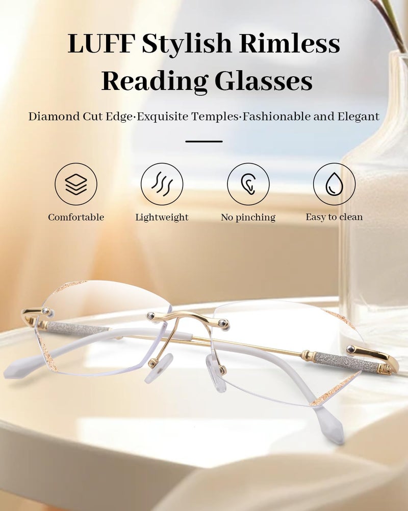 LUFF Stylish Rimless Reading Glasses for Women- Blue Light Blocking Readers, Fashion Frameless Metal Lightweight Eyeglasses(2.0X) - Image 2