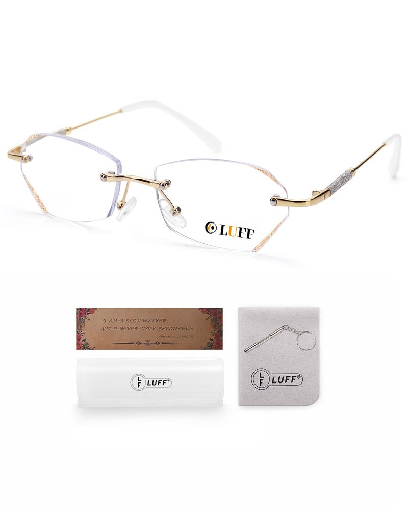 LUFF Stylish Rimless Reading Glasses for Women- Blue Light Blocking Readers, Fashion Frameless Metal Lightweight Eyeglasses(2.0X) - Image 1