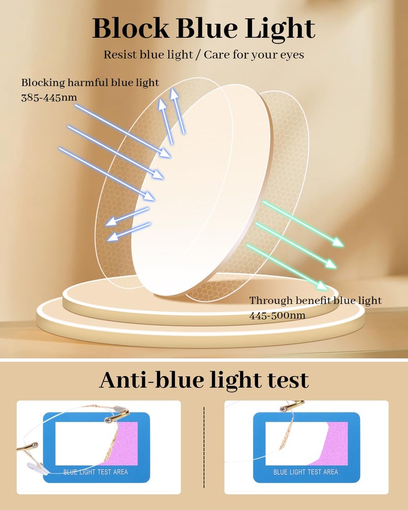 LUFF Stylish Rimless Reading Glasses for Women- Blue Light Blocking Readers, Fashion Frameless Metal Lightweight Eyeglasses(2.0X) - Image 5