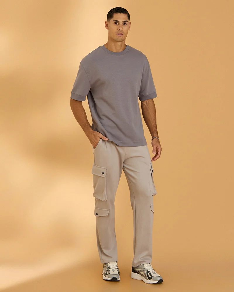 REDTAG Men Charcoal Interlock Lounge T Shirt