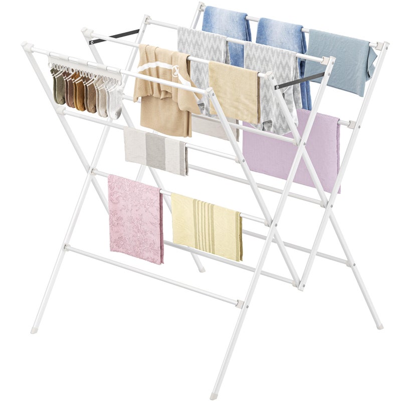 HOMIDEC Drying Rack Clothing,Large 12 Drying Poles with Sock Clips Clothes Drying Rack,Foldable Portable Laundry Drying Rack for Air Drying Clothing,Towels,Delicate Eac,Indoor Outdoor Use.White - Image 1
