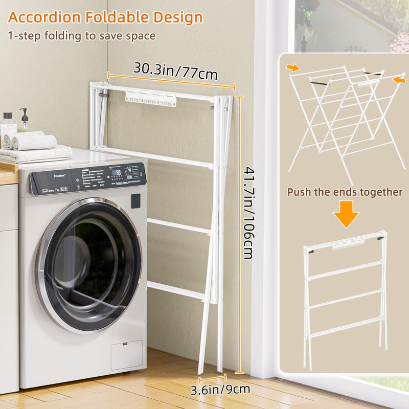 HOMIDEC Drying Rack Clothing,Large 12 Drying Poles with Sock Clips Clothes Drying Rack,Foldable Portable Laundry Drying Rack for Air Drying Clothing,Towels,Delicate Eac,Indoor Outdoor Use.White - Image 5