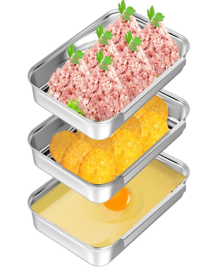 Lemecima Breading Trays Set of 3 Dredging Trays for Cooking, Stainless Steel Breading Pans Set for Marinating Meat, Chicken, Fish, Food Prep Tray - Image 1
