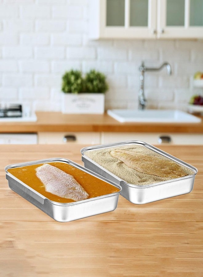 Lemecima Breading Trays Set of 3 Dredging Trays for Cooking, Stainless Steel Breading Pans Set for Marinating Meat, Chicken, Fish, Food Prep Tray - Image 5